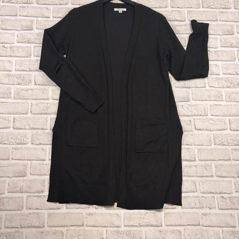 89th and Madison Black Open-Front Cardigan Sweater‎ Long Pockets Women's M
